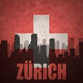 Abstract silhouette of the city with text Zurich at the vintage swiss flag