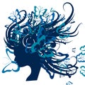 An abstract silhouette of a girl with her hair loose and developing in the wind.
