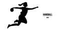 Abstract silhouette of a handball player on white background. Handball player woman are throws the ball. Vector Royalty Free Stock Photo