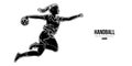 Abstract silhouette of a handball player on white background. Handball player woman are throws the ball. Vector Royalty Free Stock Photo