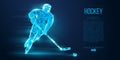 Abstract silhouette of a hockey player from particles Low poly neon wire outline geometric polygonal vector illustration Royalty Free Stock Photo