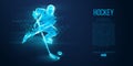Abstract silhouette of a hockey player from particles Low poly neon wire outline geometric polygonal vector illustration