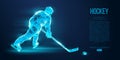 Abstract silhouette of a hockey player from particles Low poly neon wire outline geometric polygonal vector illustration Royalty Free Stock Photo