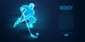 Abstract silhouette of a hockey player from particles Low poly neon wire outline geometric polygonal vector illustration Royalty Free Stock Photo