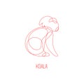 Abstract silhouette of koala in single line style. Vector