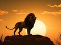 An abstract silhouette of a lion standing on a rock in the morning. Generative AI