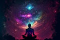 Abstract silhouette of man with universe meditation enlightenment background, mindful and spiritual concept Royalty Free Stock Photo