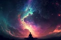 Abstract silhouette of man with universe meditation enlightenment background, mindful and spiritual concept Royalty Free Stock Photo