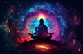 Abstract silhouette of man with universe meditation enlightenment background, mindful and spiritual concept Royalty Free Stock Photo