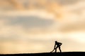 Abstract,silhouette Model people mining on sky sunset background