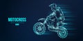 Abstract silhouette of a motocross rider, man is doing a trick, isolated on blue background. Enduro motorbike sport Royalty Free Stock Photo