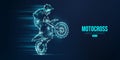 Abstract silhouette of a motocross rider, man is doing a trick, isolated on blue background. Enduro motorbike sport Royalty Free Stock Photo