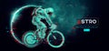 Abstract silhouette of a road bike racer, astronaut is riding on sport bicycle in space action and Earth, Mars, planets