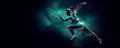 Abstract silhouette of a running athlete on black background. Runner woman are running sprint or marathon. Royalty Free Stock Photo