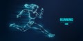 Abstract silhouette of a running athlete on blue background. Runner woman are running sprint or marathon. Vector Royalty Free Stock Photo