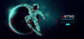 Abstract silhouette of a skateboarder astronaut in space action and Earth, Mars, planets on the background of the space