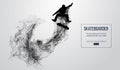 Abstract silhouette of a skateboarder on the white background. Skateboarder jumps and performs the trick. Vector