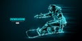 Abstract silhouette of a snowboarding on blue background. The snowboarder man doing a trick. Carving. Vector