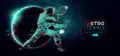 Abstract silhouette of a tennis player astronaut in space action and Earth, Mars, planets on the background of the space