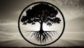 Abstract Silhouette of Tree with Expansive Roots in a Circle Symbolizing Balance and Nature Royalty Free Stock Photo
