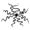 Abstract silhouette of a twisting black curl in a circle element