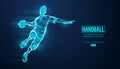 Abstract silhouette of a wireframe handball player from particles on the background. Convenient organization of eps file