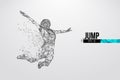 Abstract silhouette of a wireframe jumping woman. People in a jump symbolize freedom. Woman on the white background