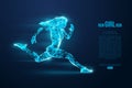 Abstract silhouette of a wireframe running athlete, woman on the blue background. Athlete runs sprint and marathon Royalty Free Stock Photo