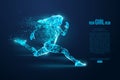 Abstract silhouette of a wireframe running athlete, woman on the blue background. Athlete runs sprint and marathon