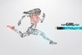 Abstract silhouette of a wireframe running athlete, woman on the white background. Athlete runs sprint and marathon.