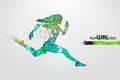 Abstract silhouette of a wireframe running athlete, woman on the white background. Athlete runs sprint and marathon.