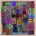 abstract silk scarf design with ethnic embroidery pattern