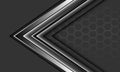 Abstract silver arrow black shadow direction geometric hexagon mesh on grey design modern luxury futuristic background vector Royalty Free Stock Photo