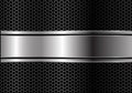 Abstract silver black line banner overlap on metal hexagon mesh design modern luxury futuristic background vector