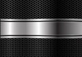 Abstract silver black line banner overlap on metal hexagon mesh design modern luxury futuristic background vector