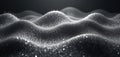 Abstract silver glitter texture on wavy surface. Black sand with shimmering particles forms dynamic pattern. Luxurious metallic Royalty Free Stock Photo