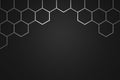 Abstract silver hexagon pattern frame on dark background with futuristic concept. Backdrops surface and black material template.