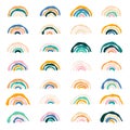 Abstract simple boho rainbows set. Tremulous hand drawn line arch collection. Scandinavian kids style elements for nursery Royalty Free Stock Photo