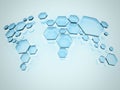 Abstract simplified world map made of hexagons Royalty Free Stock Photo