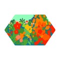 Abstract simply drawn meadow flowers in the long hexagon shape