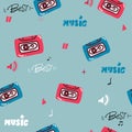 Abstract singing Audio Cassette icon, Hand drawn background. Great for textiles, wrapping paper, wallpapers.