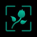 Abstract single flower icon. Isolated symbol in a square frame. Vector on a black background. Royalty Free Stock Photo