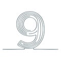 Abstract single line numeral nine flowing design with concentric circles and parallel lines Royalty Free Stock Photo