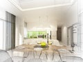 Abstract sketch design of interior dining and kitchen room ,3d Royalty Free Stock Photo