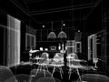 Abstract sketch design of interior dining and kitchen room ,3d Royalty Free Stock Photo