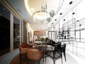 Abstract sketch design of interior dining room