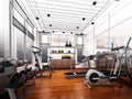 Abstract sketch design of interior fitness room