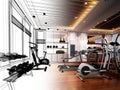 Abstract sketch design of interior fitness room