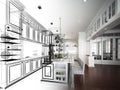 Abstract sketch design of interior kitchen