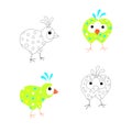 Abstract sketch of funny cartoons monochrome and coloring birds stock vector illustration